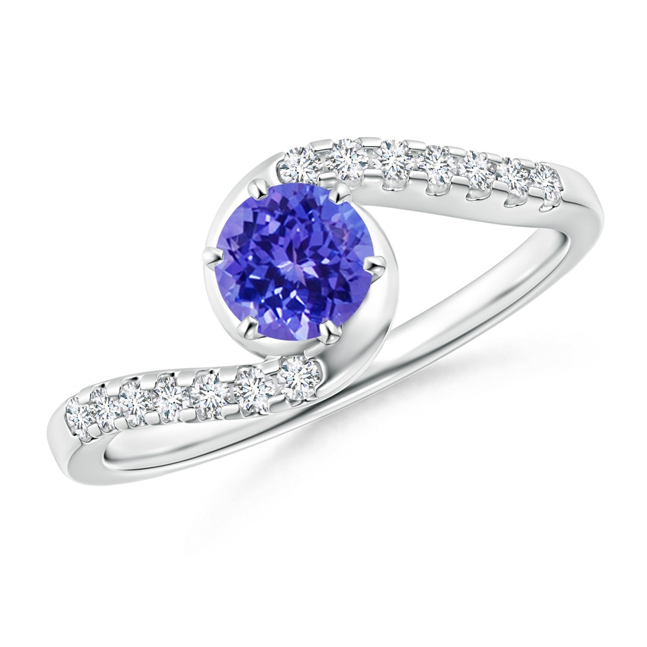 5mm AAAA Prong-Set Tanzanite Bypass Ring with Diamond Accents in White Gold 