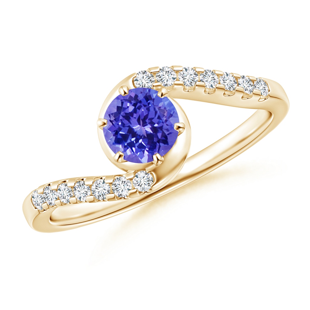 5mm AAAA Prong-Set Tanzanite Bypass Ring with Diamond Accents in Yellow Gold