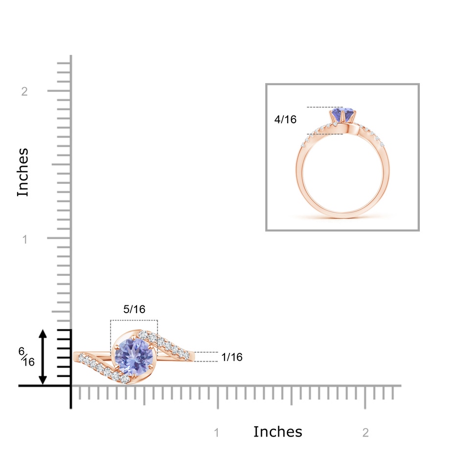 6mm A Prong-Set Tanzanite Bypass Ring with Diamond Accents in Rose Gold ruler