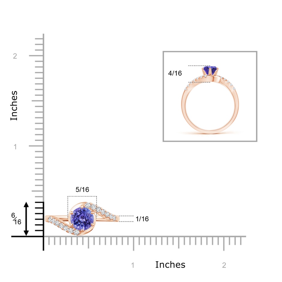 6mm AA Prong-Set Tanzanite Bypass Ring with Diamond Accents in Rose Gold ruler