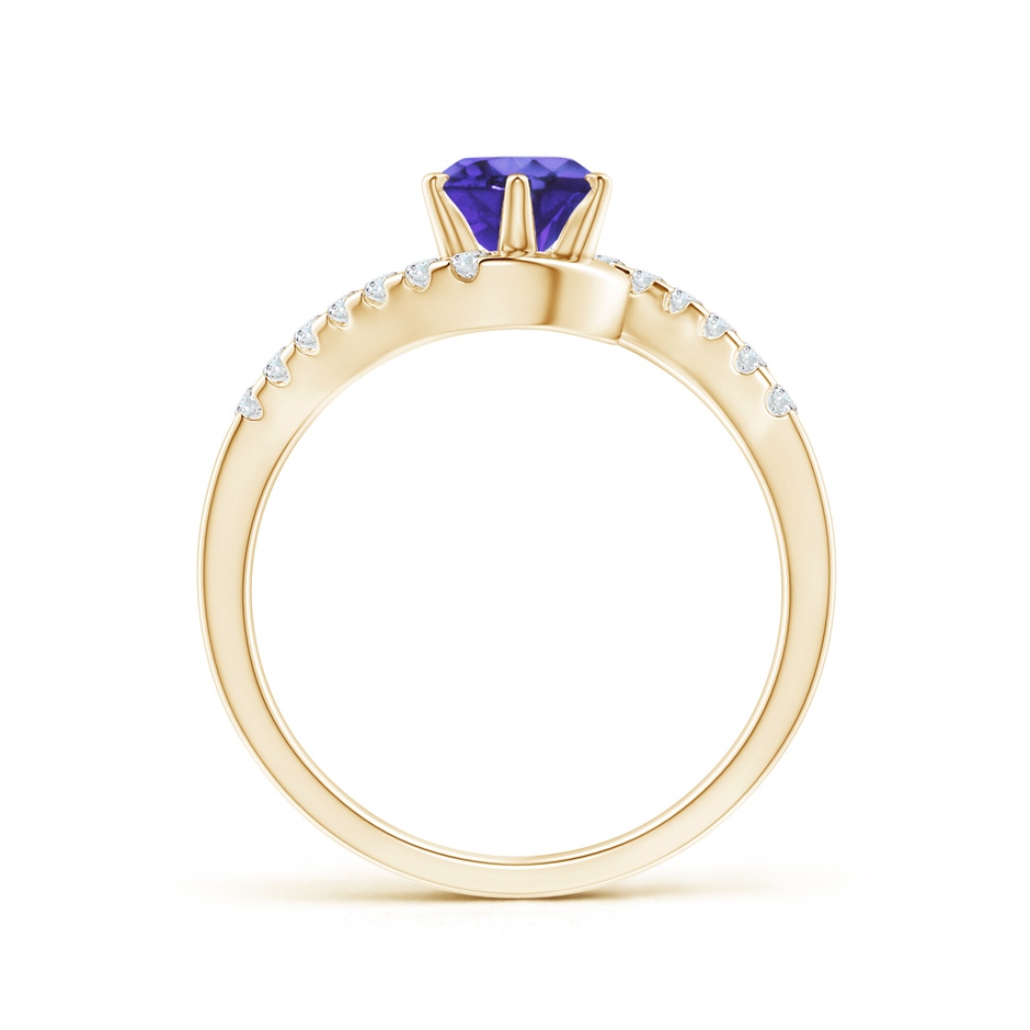 6mm AA Prong-Set Tanzanite Bypass Ring with Diamond Accents in Yellow Gold side-1