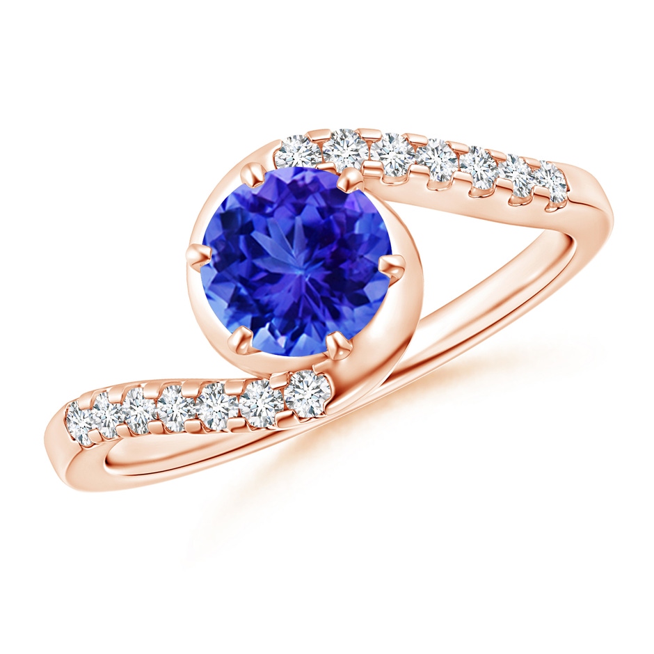 6mm AAA Prong-Set Tanzanite Bypass Ring with Diamond Accents in Rose Gold 