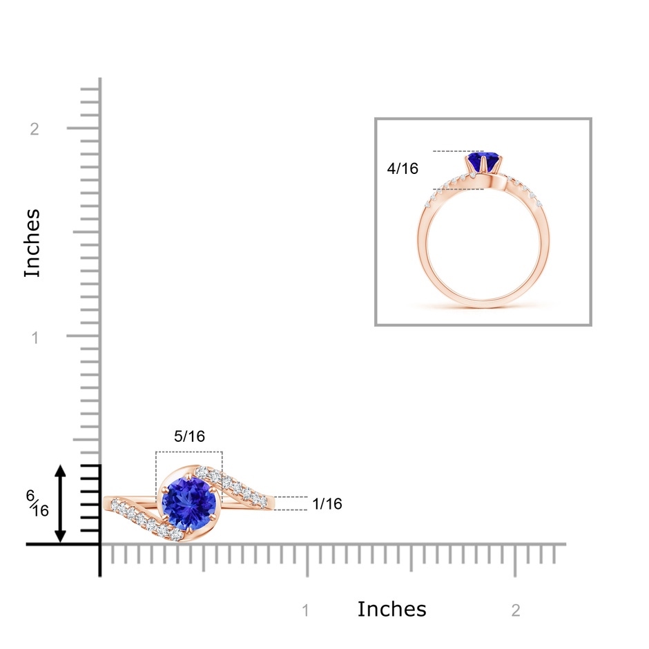 6mm AAA Prong-Set Tanzanite Bypass Ring with Diamond Accents in Rose Gold ruler