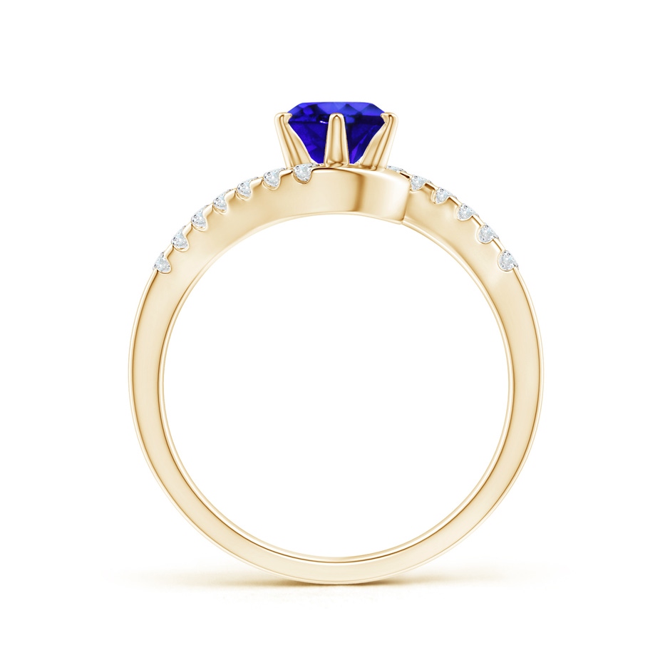6mm AAA Prong-Set Tanzanite Bypass Ring with Diamond Accents in Yellow Gold side-1