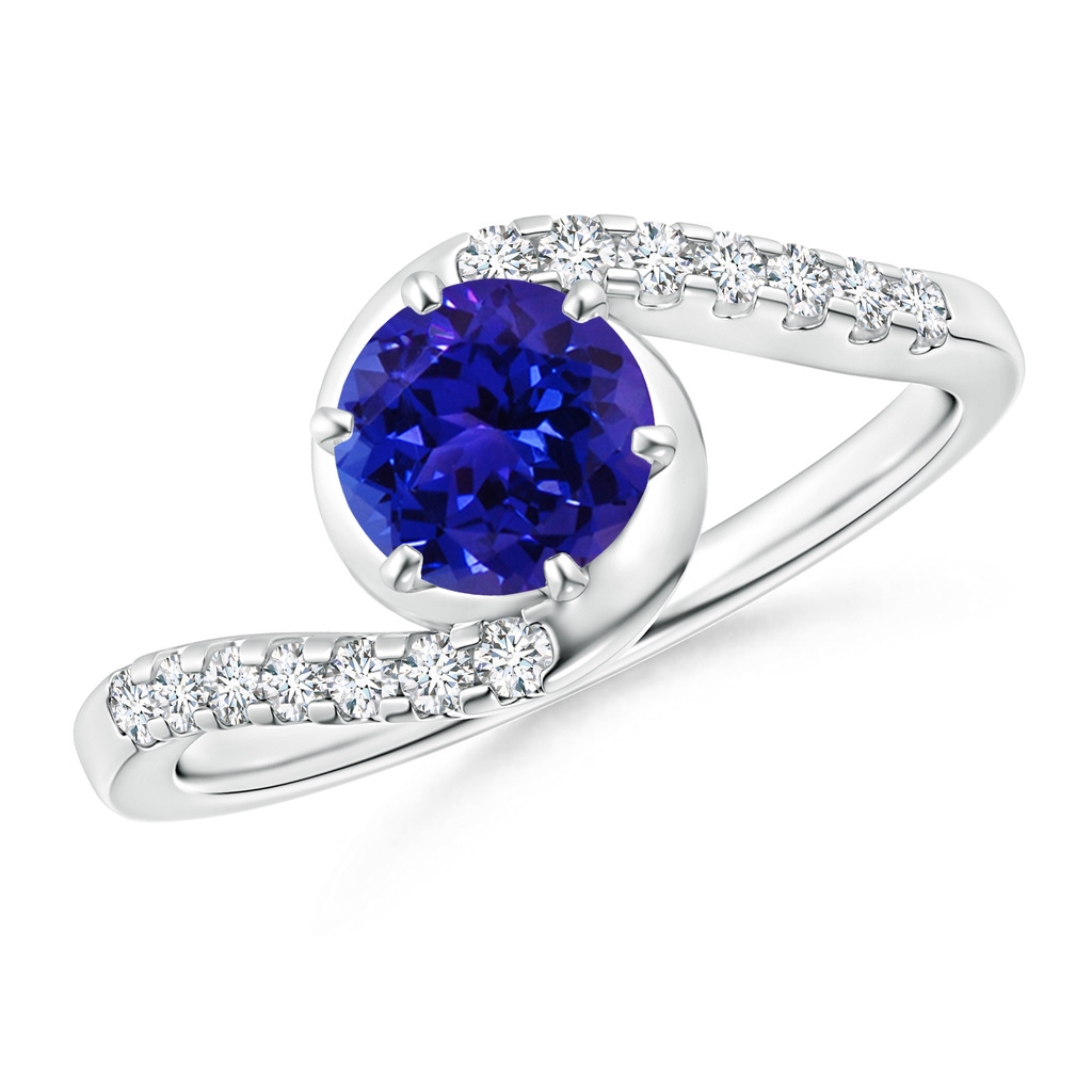 6mm AAAA Prong-Set Tanzanite Bypass Ring with Diamond Accents in White Gold