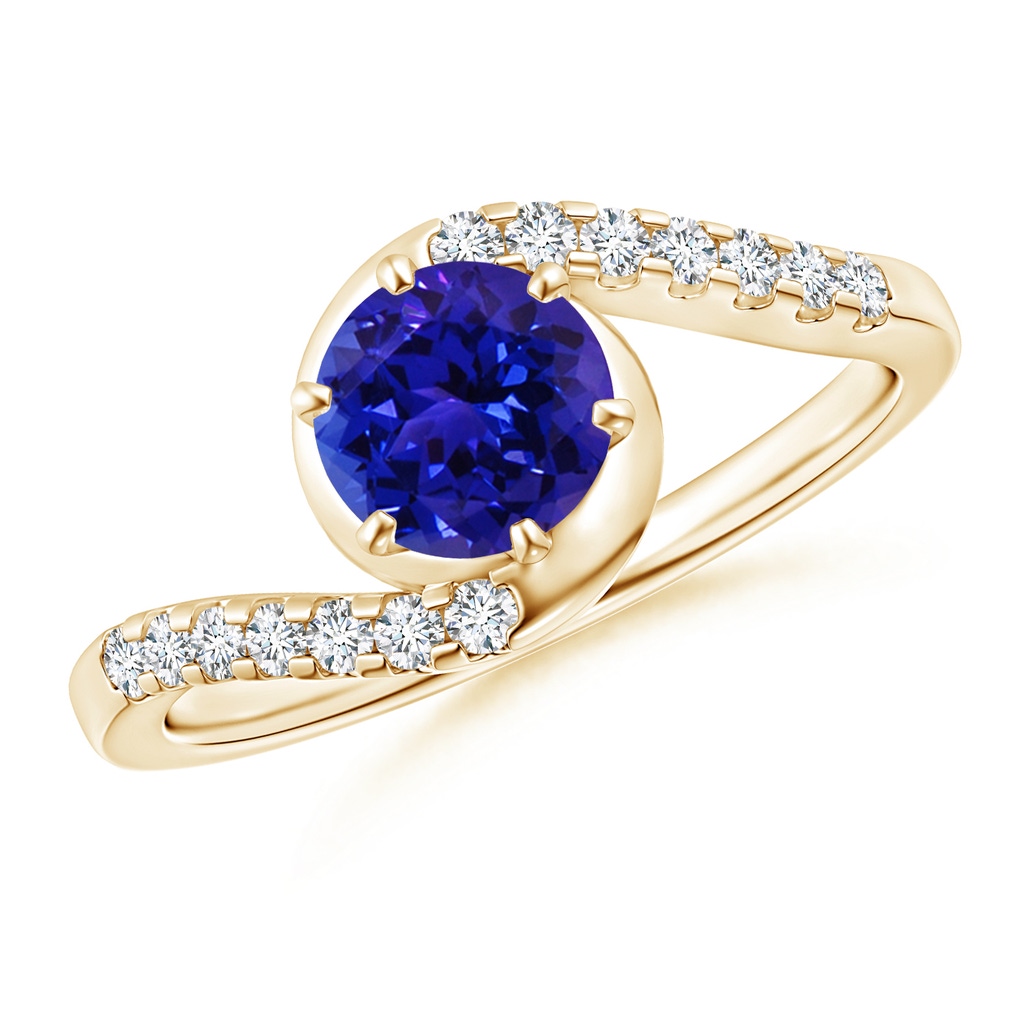 6mm AAAA Prong-Set Tanzanite Bypass Ring with Diamond Accents in Yellow Gold