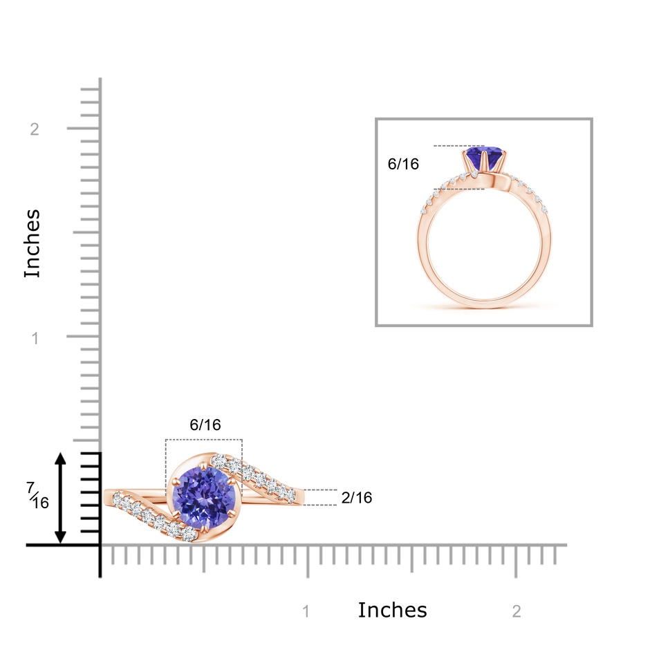 7mm AA Prong-Set Tanzanite Bypass Ring with Diamond Accents in Rose Gold ruler