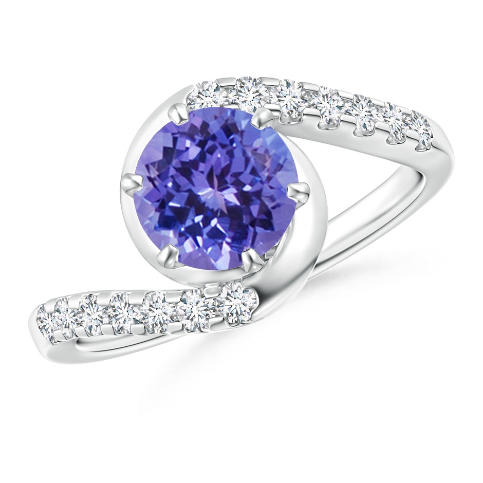 7mm AA Prong-Set Tanzanite Bypass Ring with Diamond Accents in White Gold 