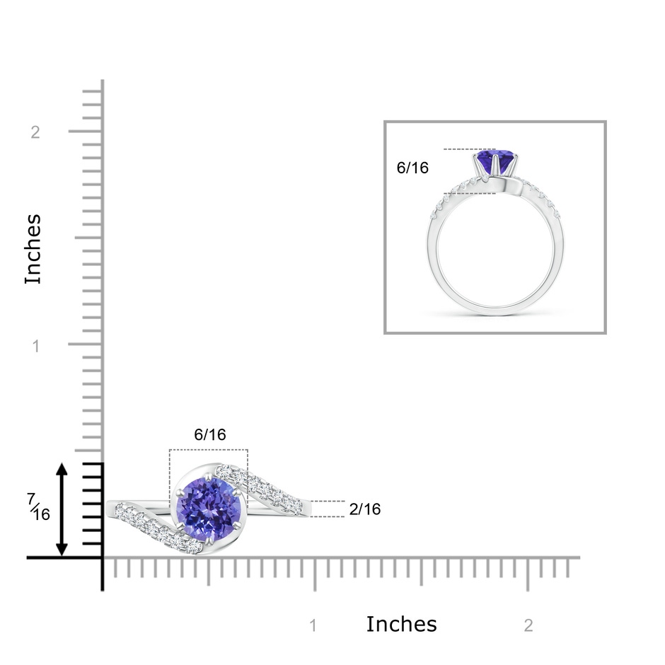 7mm AA Prong-Set Tanzanite Bypass Ring with Diamond Accents in White Gold ruler