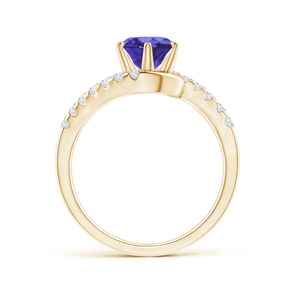 7mm AA Prong-Set Tanzanite Bypass Ring with Diamond Accents in Yellow Gold side-1