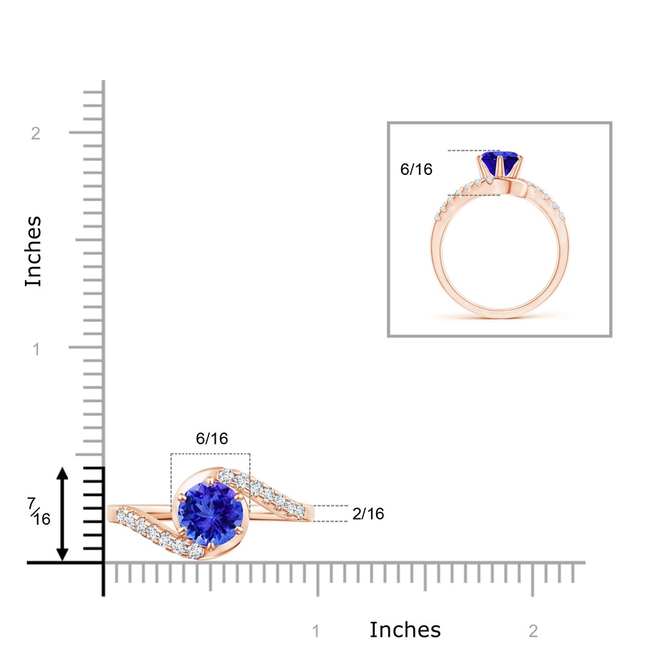 7mm AAA Prong-Set Tanzanite Bypass Ring with Diamond Accents in Rose Gold ruler