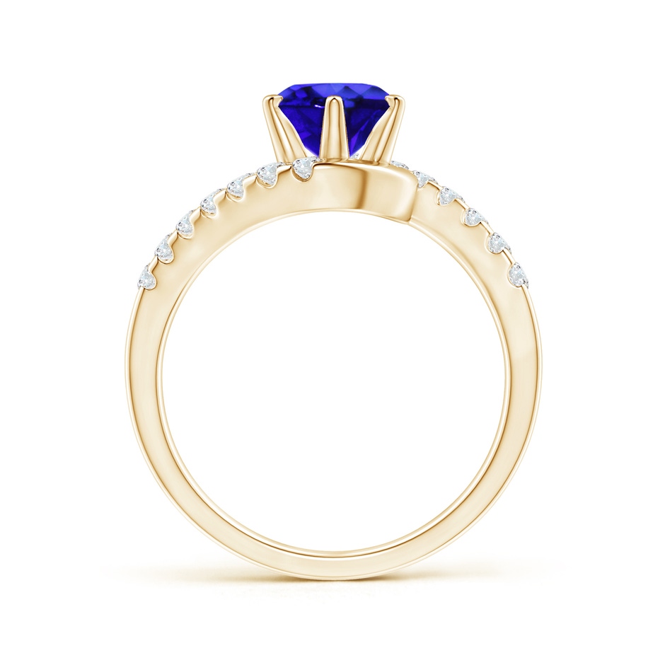 7mm AAA Prong-Set Tanzanite Bypass Ring with Diamond Accents in Yellow Gold side-1