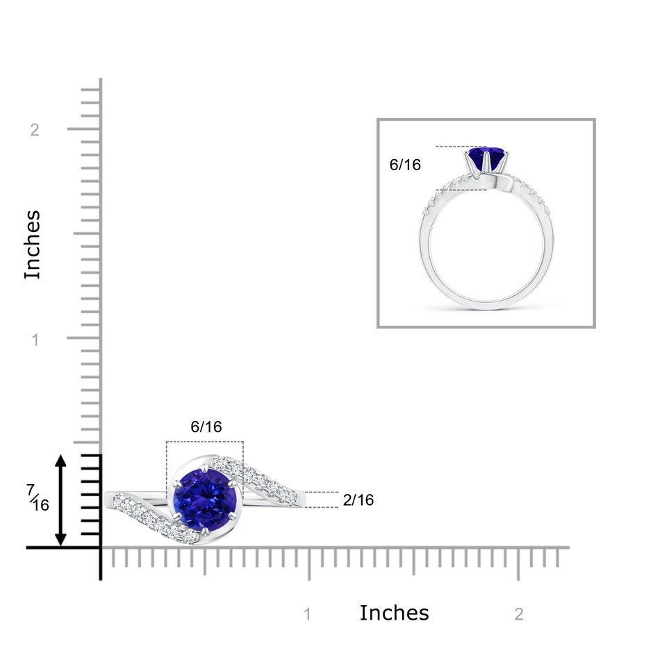 7mm AAAA Prong-Set Tanzanite Bypass Ring with Diamond Accents in P950 Platinum ruler