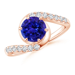 7mm AAAA Prong-Set Tanzanite Bypass Ring with Diamond Accents in Rose Gold