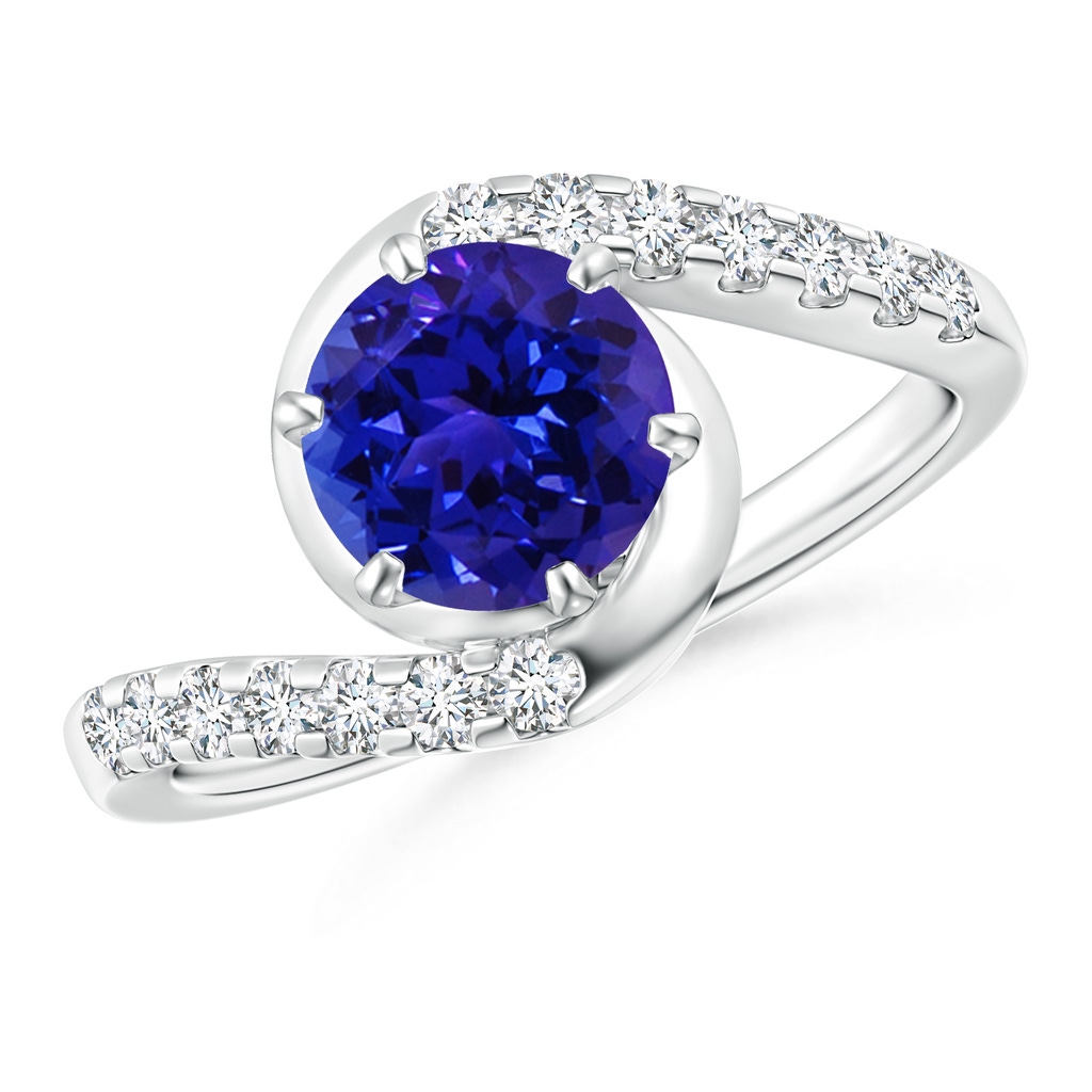 7mm AAAA Prong-Set Tanzanite Bypass Ring with Diamond Accents in White Gold
