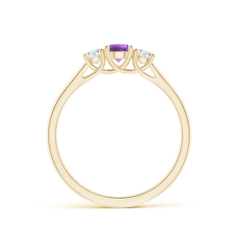 4mm AA Classic Round Amethyst and Diamond Three Stone Ring in Yellow Gold side-1