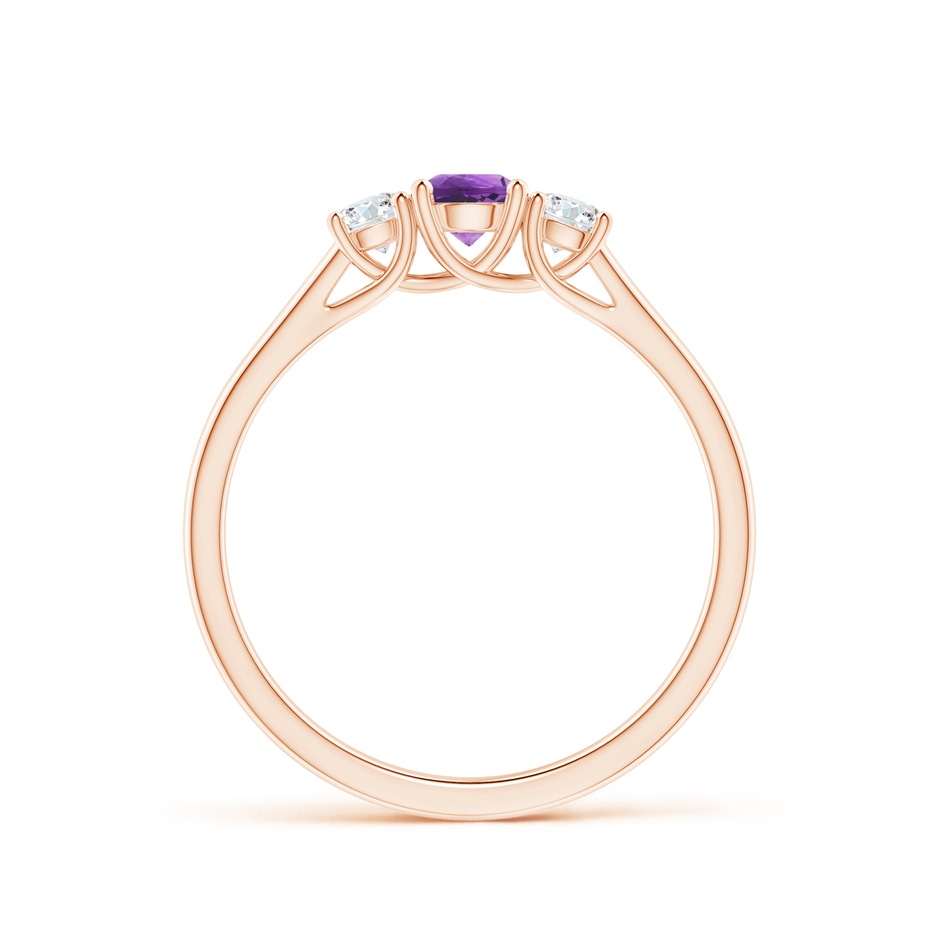 4mm AAA Classic Round Amethyst and Diamond Three Stone Ring in Rose Gold side-1
