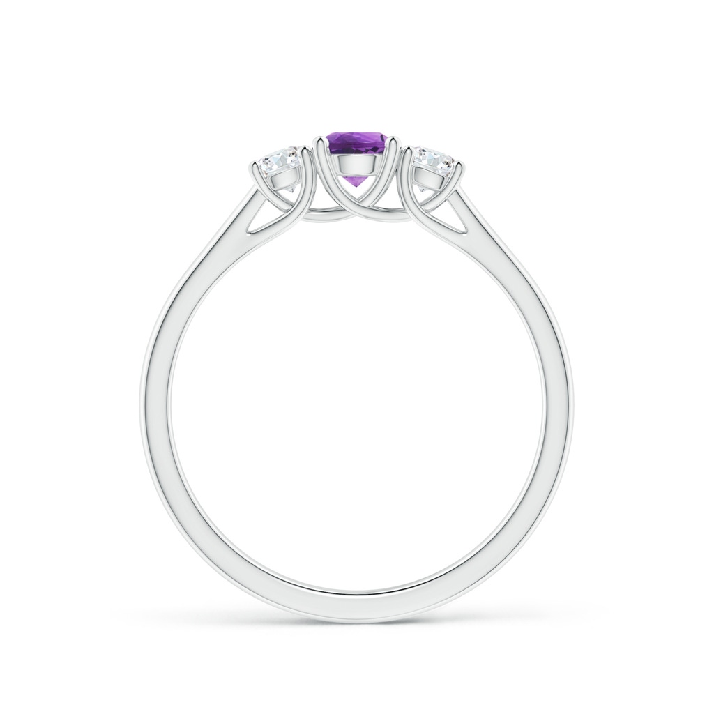4mm AAA Classic Round Amethyst and Diamond Three Stone Ring in White Gold Side-1