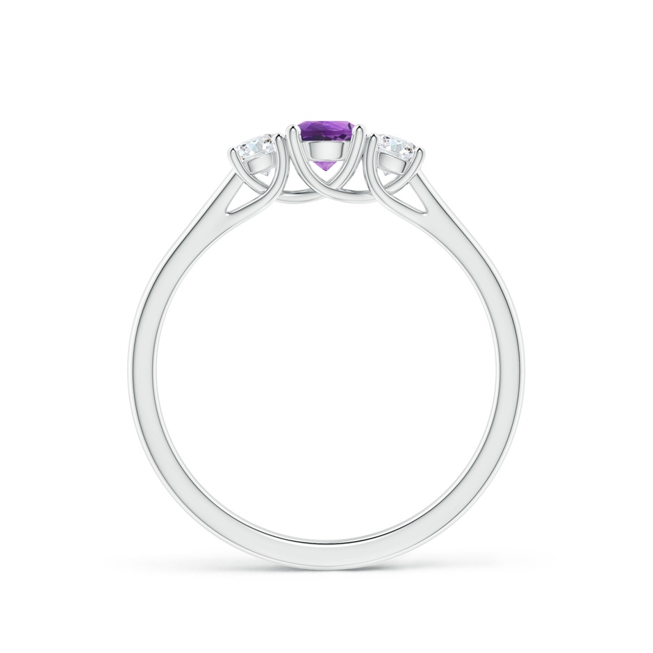 4mm AAA Classic Round Amethyst and Diamond Three Stone Ring in White Gold side-1