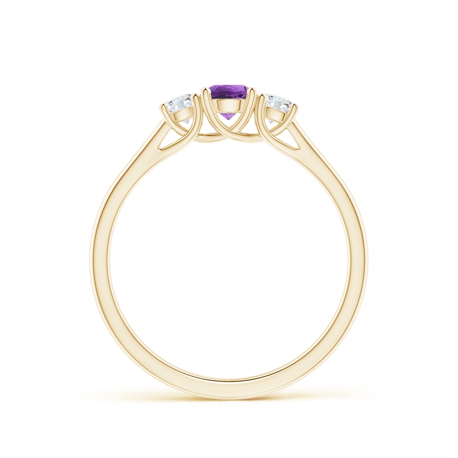 4mm AAA Classic Round Amethyst and Diamond Three Stone Ring in Yellow Gold side-1