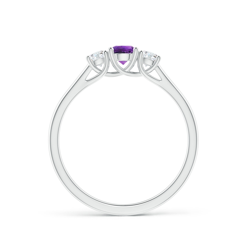 4mm AAAA Classic Round Amethyst and Diamond Three Stone Ring in 9K White Gold Side 1