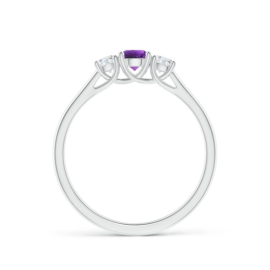 4mm AAAA Classic Round Amethyst and Diamond Three Stone Ring in 9K White Gold side 1