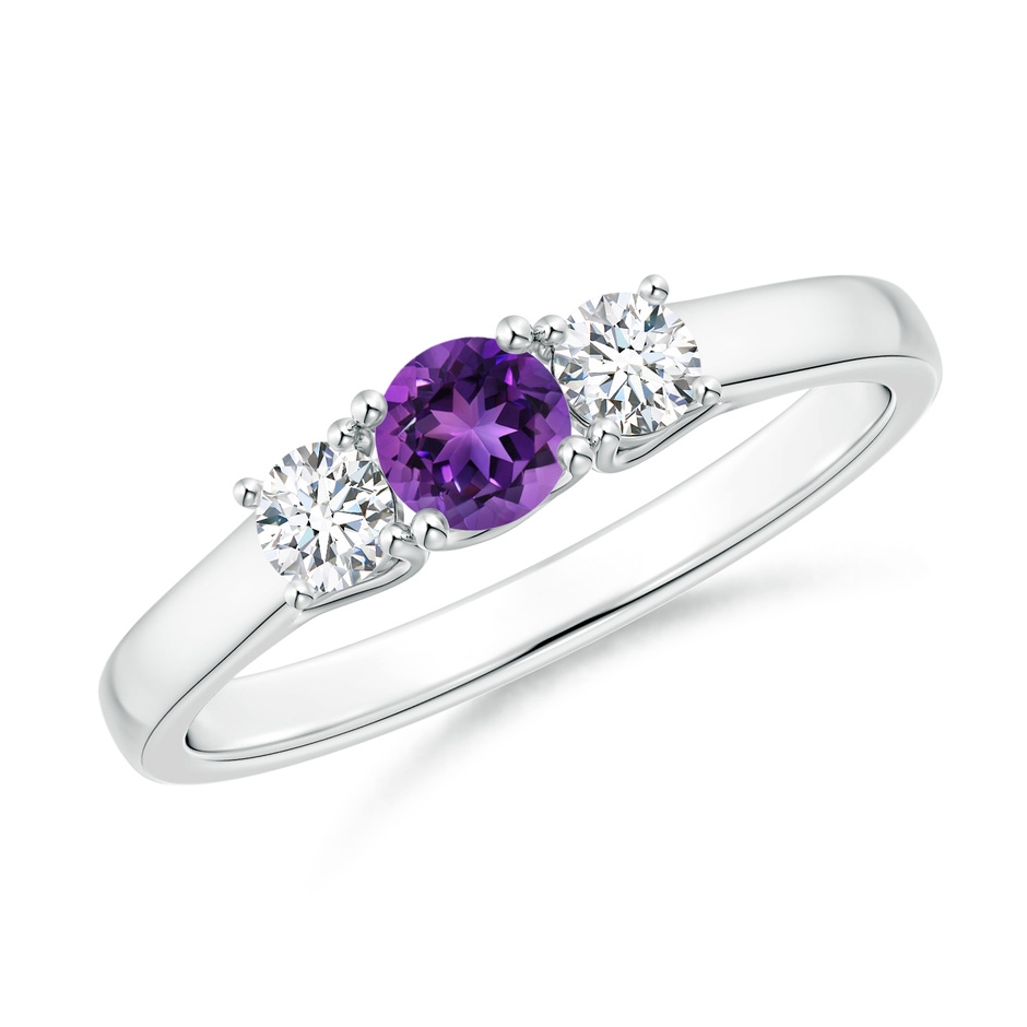 4mm AAAA Classic Round Amethyst and Diamond Three Stone Ring in P950 Platinum 