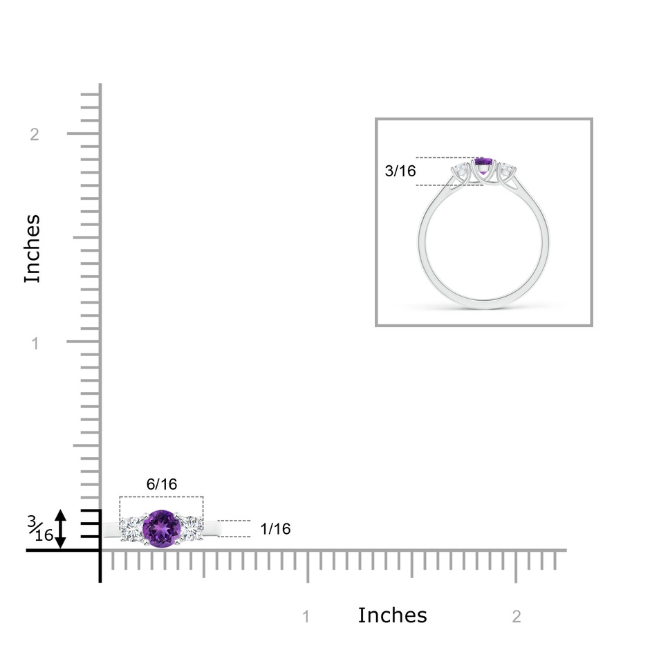 4mm AAAA Classic Round Amethyst and Diamond Three Stone Ring in P950 Platinum ruler