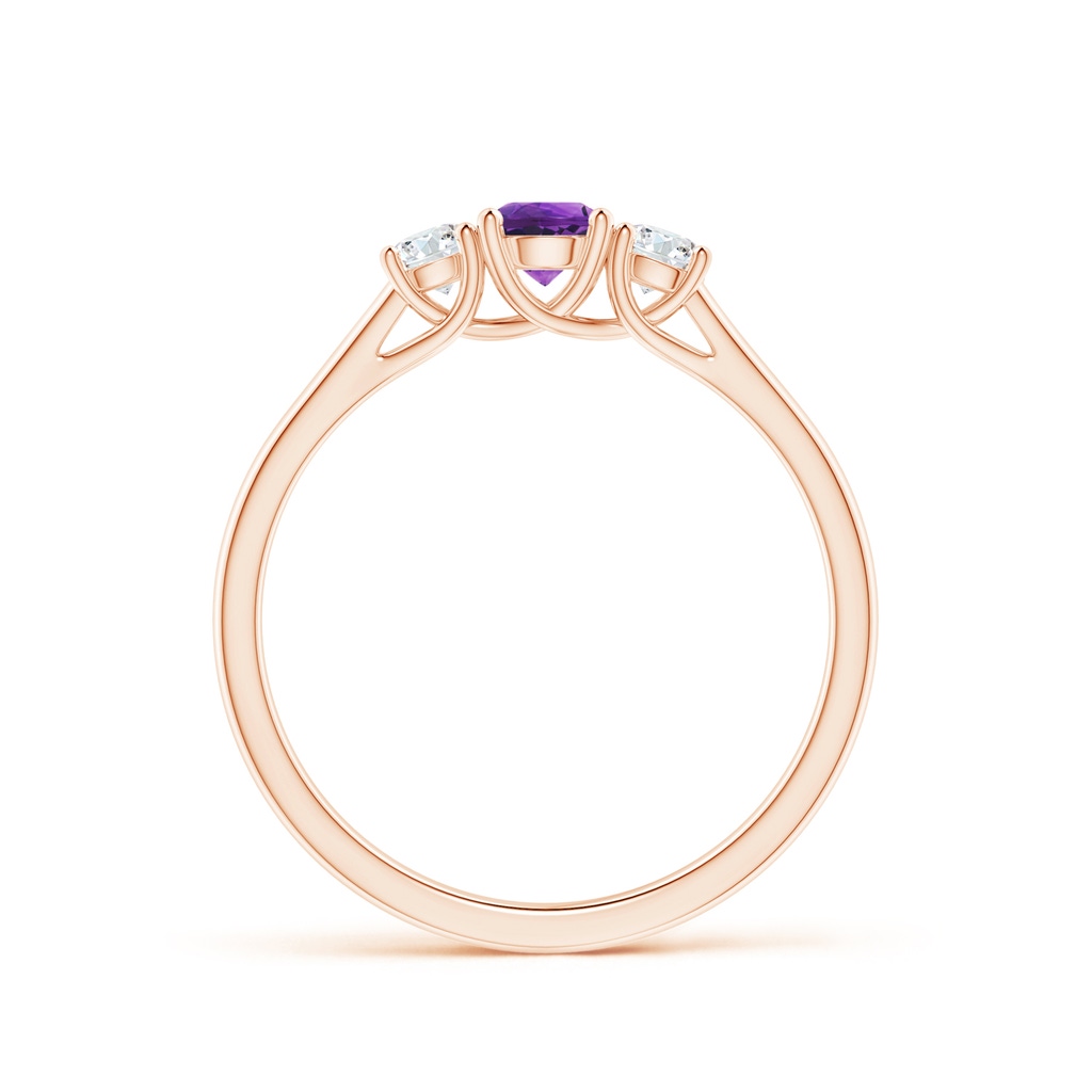4mm AAAA Classic Round Amethyst and Diamond Three Stone Ring in Rose Gold Side-1