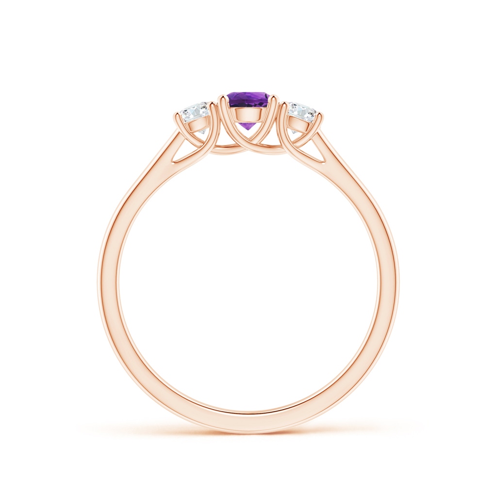 4mm AAAA Classic Round Amethyst and Diamond Three Stone Ring in Rose Gold - side_1