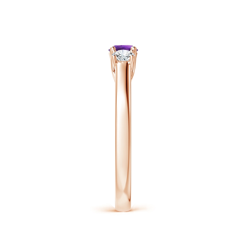 4mm AAAA Classic Round Amethyst and Diamond Three Stone Ring in Rose Gold Side-2