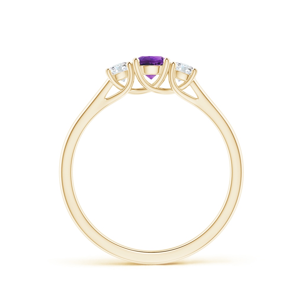 4mm AAAA Classic Round Amethyst and Diamond Three Stone Ring in Yellow Gold Side-1