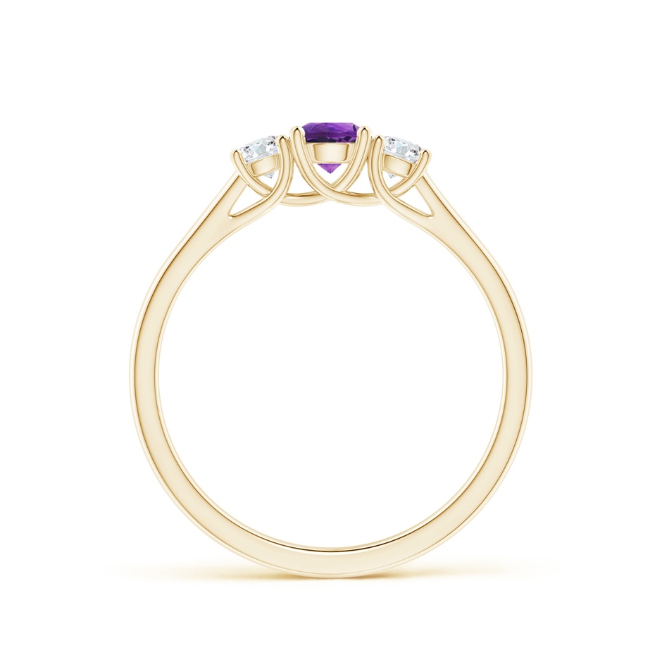 4mm AAAA Classic Round Amethyst and Diamond Three Stone Ring in Yellow Gold side-1