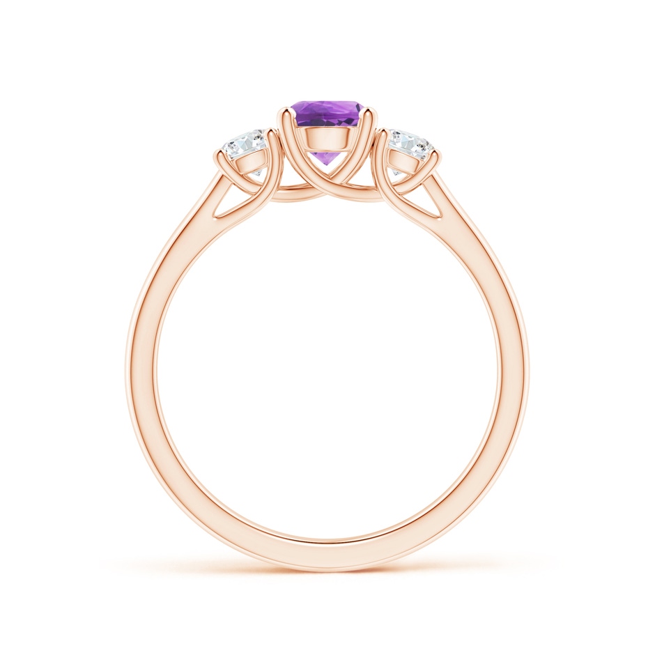 5mm AA Classic Round Amethyst and Diamond Three Stone Ring in Rose Gold side-1