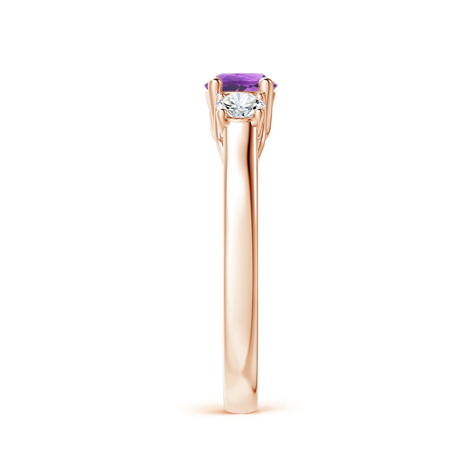 5mm AA Classic Round Amethyst and Diamond Three Stone Ring in Rose Gold side-2