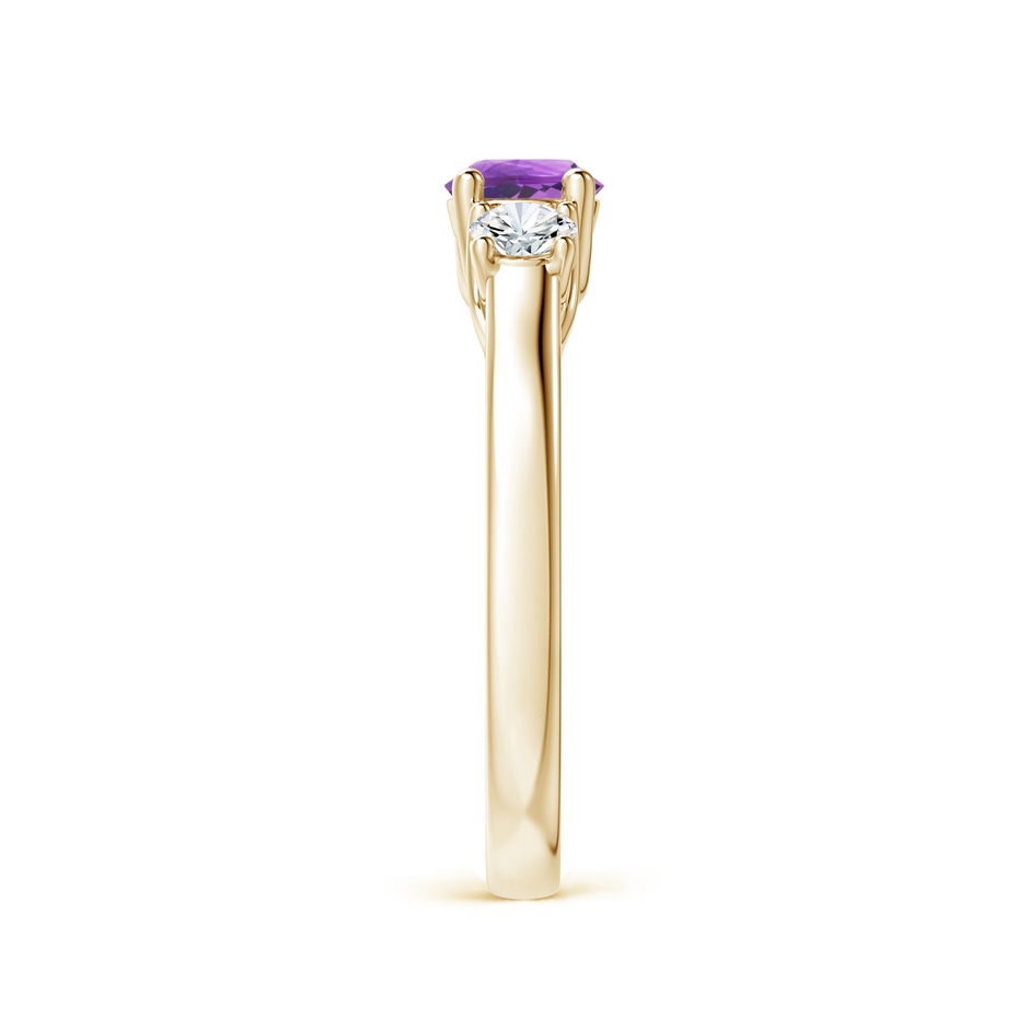 5mm AA Classic Round Amethyst and Diamond Three Stone Ring in Yellow Gold side-2