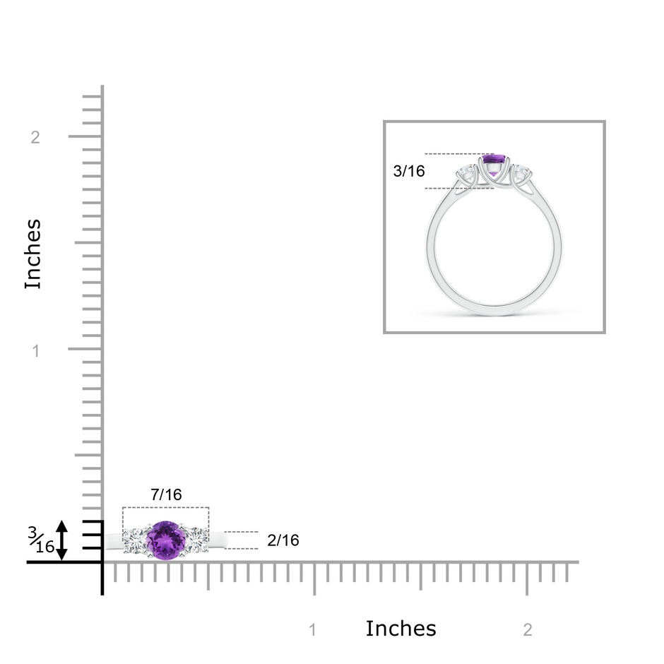 5mm AAA Classic Round Amethyst and Diamond Three Stone Ring in P950 Platinum ruler