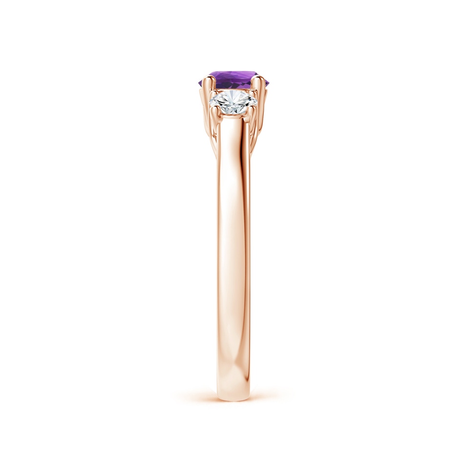 5mm AAA Classic Round Amethyst and Diamond Three Stone Ring in Rose Gold side-2
