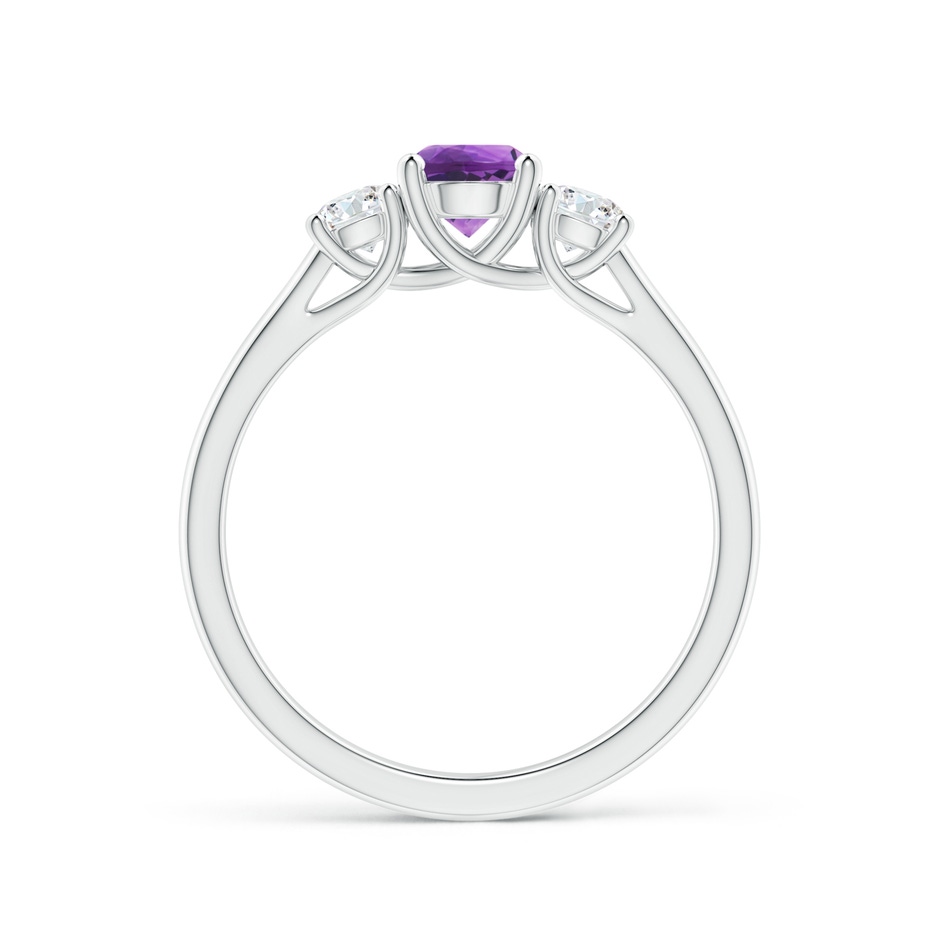 5mm AAA Classic Round Amethyst and Diamond Three Stone Ring in White Gold side-1