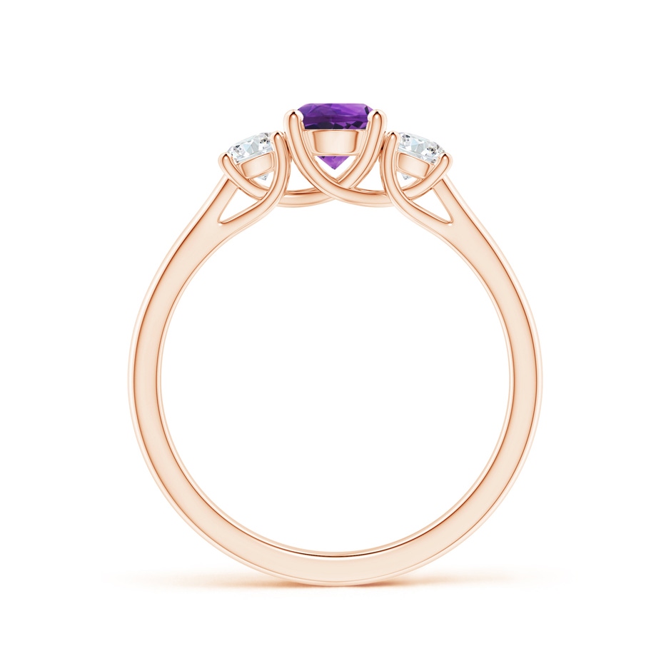 5mm AAAA Classic Round Amethyst and Diamond Three Stone Ring in Rose Gold side-1