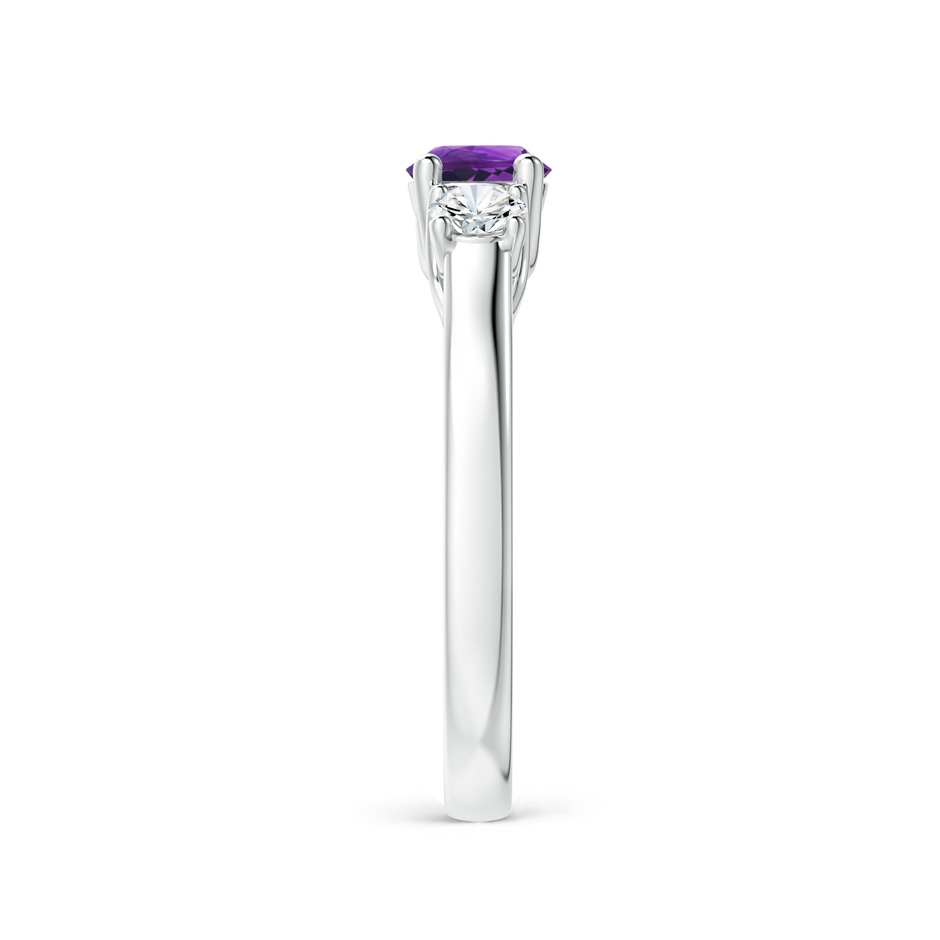 5mm AAAA Classic Round Amethyst and Diamond Three Stone Ring in White Gold side-2