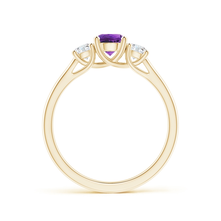 5mm AAAA Classic Round Amethyst and Diamond Three Stone Ring in Yellow Gold side-1
