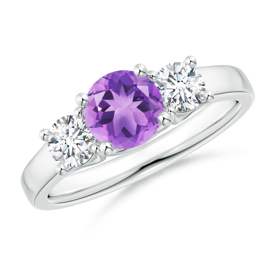 6mm A Classic Round Amethyst and Diamond Three Stone Ring in P950 Platinum 
