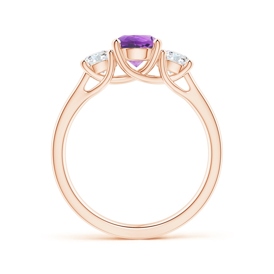 6mm AA Classic Round Amethyst and Diamond Three Stone Ring in Rose Gold side-1