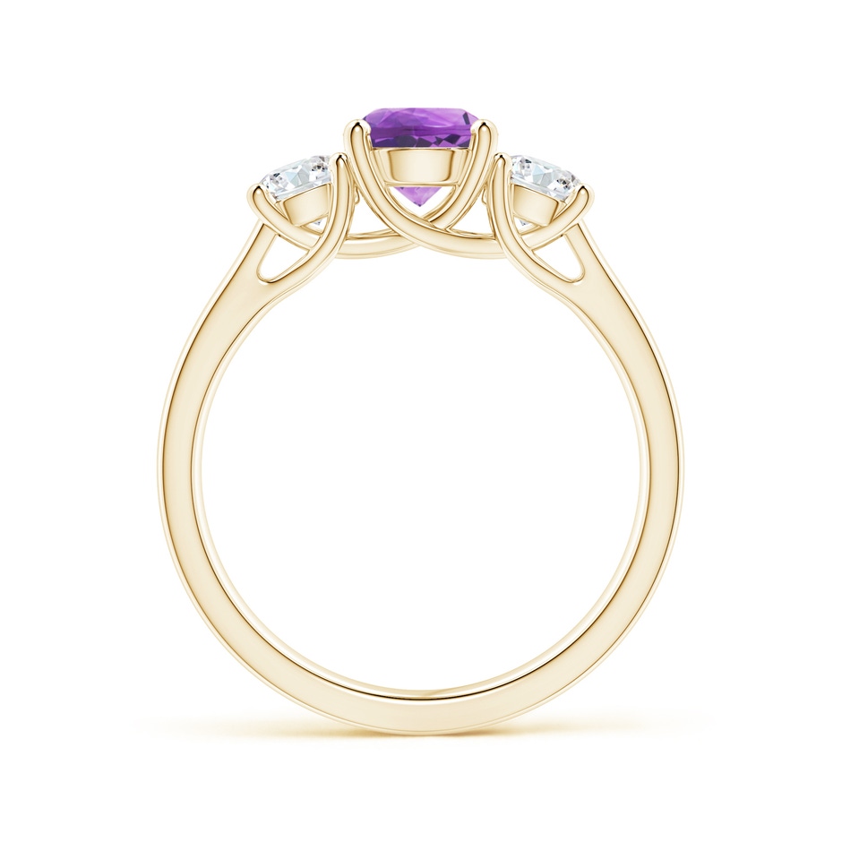 6mm AA Classic Round Amethyst and Diamond Three Stone Ring in Yellow Gold side-1