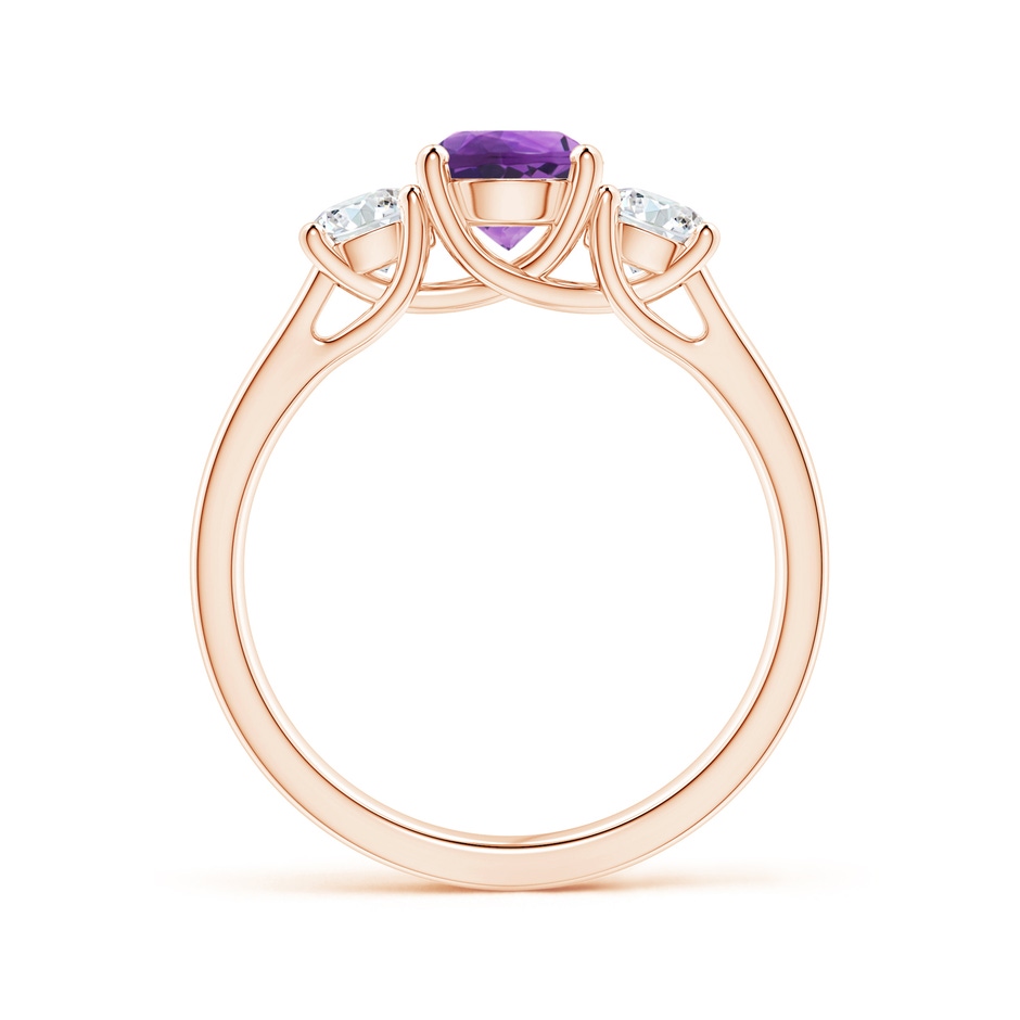 6mm AAA Classic Round Amethyst and Diamond Three Stone Ring in Rose Gold side-1