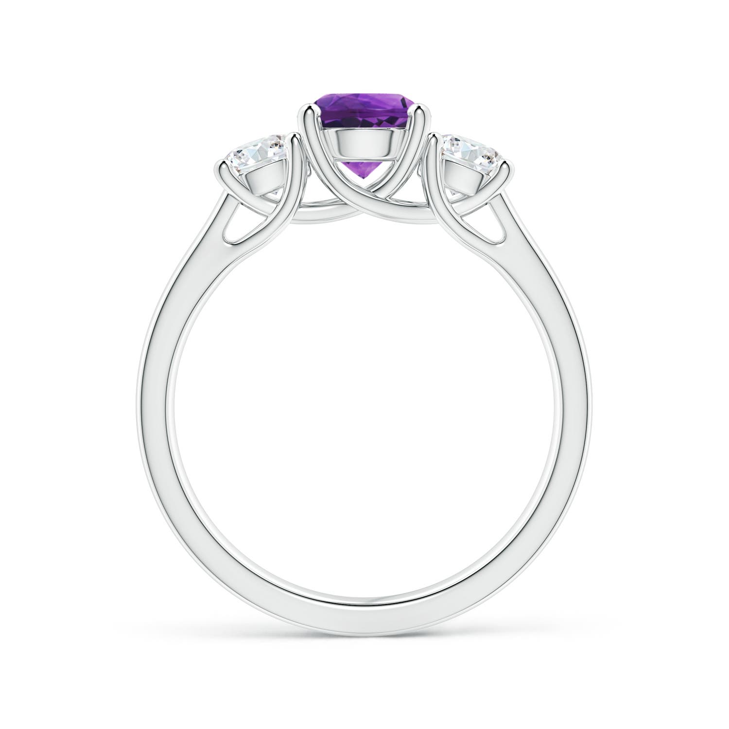 6mm AAAA Classic Round Amethyst and Diamond Three Stone Ring in P950 Platinum - side 2