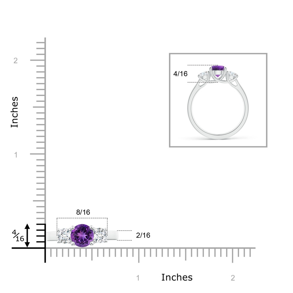 6mm AAAA Classic Round Amethyst and Diamond Three Stone Ring in P950 Platinum ruler