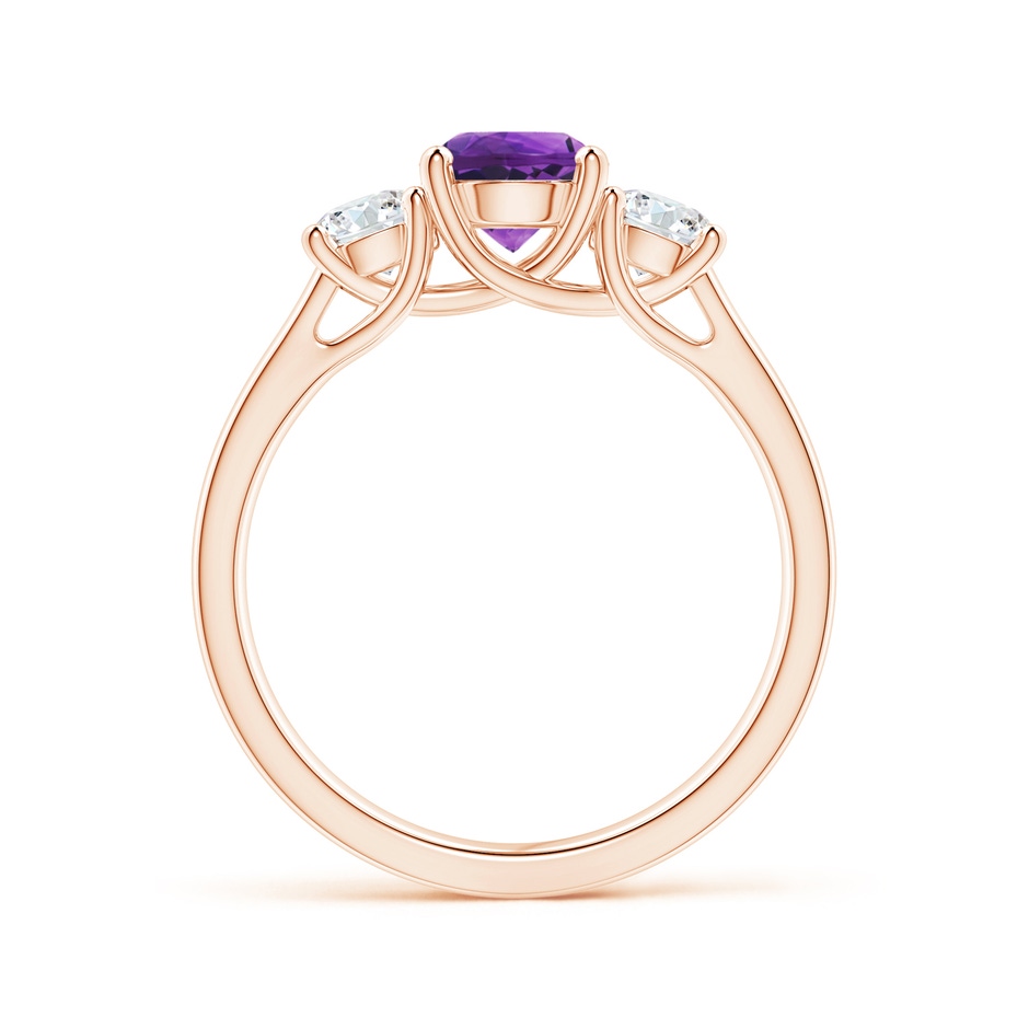 6mm AAAA Classic Round Amethyst and Diamond Three Stone Ring in Rose Gold side-1