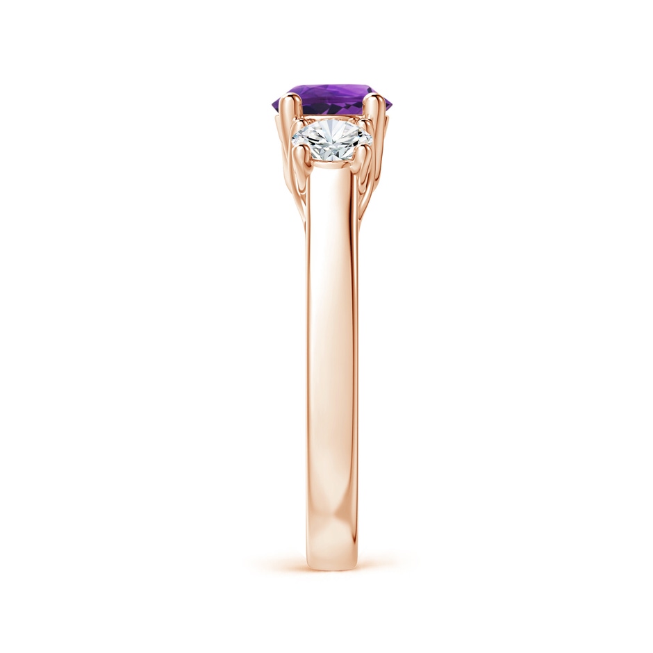 6mm AAAA Classic Round Amethyst and Diamond Three Stone Ring in Rose Gold side-2